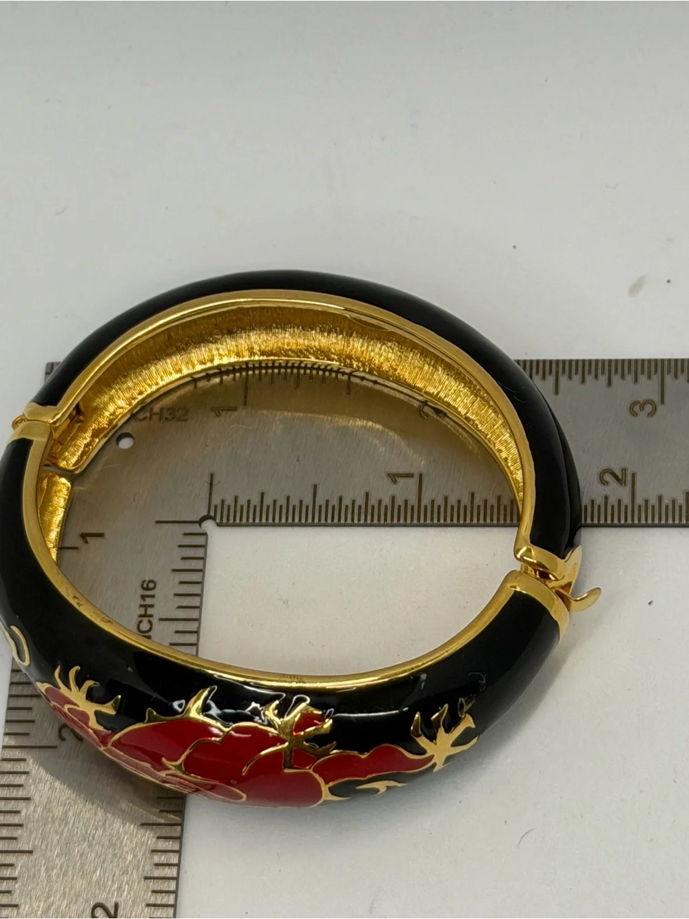 Joan Rivers Black and Red Enamel Dragon Bangle Bracelet